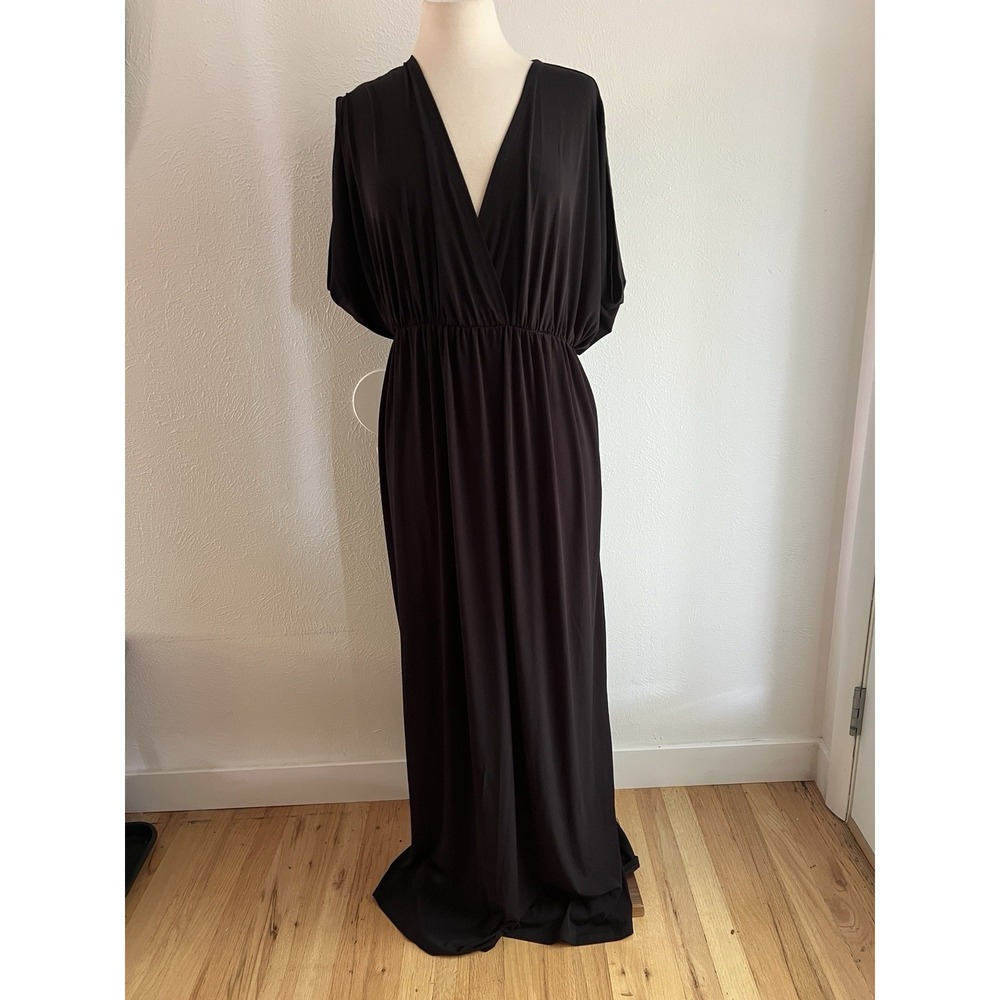 KOH KOH Maxi Dress Goddess Curvy black Wedding Resort Satin formal size 1 Vacay